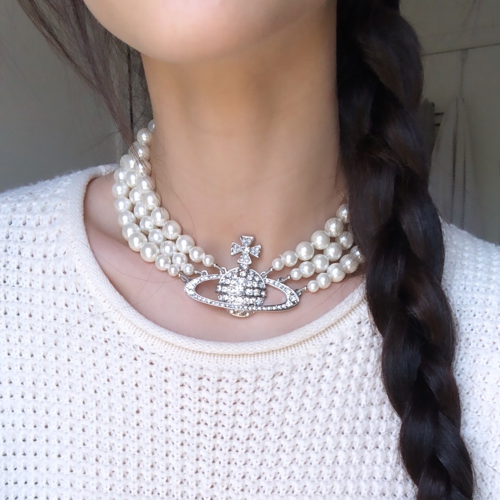 3 tier vivienne Westwood silver pearl choker